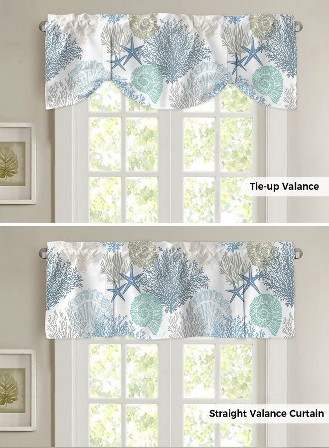LooPoP Tie Up Valance for Windows Nautical Coastal Ocean Coral Curtains Valances Rod Pocket Valance Window Treatments Beach Themed Blue Teal Balloon Curtains for Kitchen Living Room Bedroom Bathroom 42x12 - Image 4